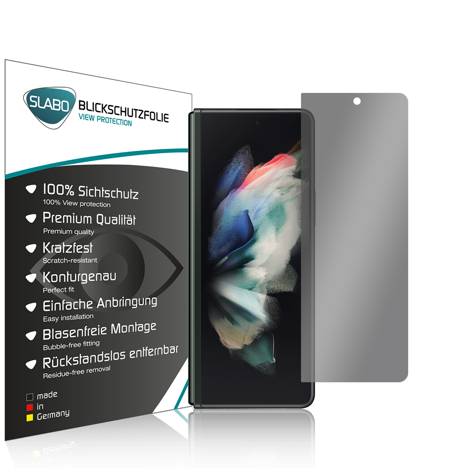 SLABO Blickschutzfolie View Schwarz Fold3 Galaxy 360° Displayschutz(für Protection Z 5G) Samsung
