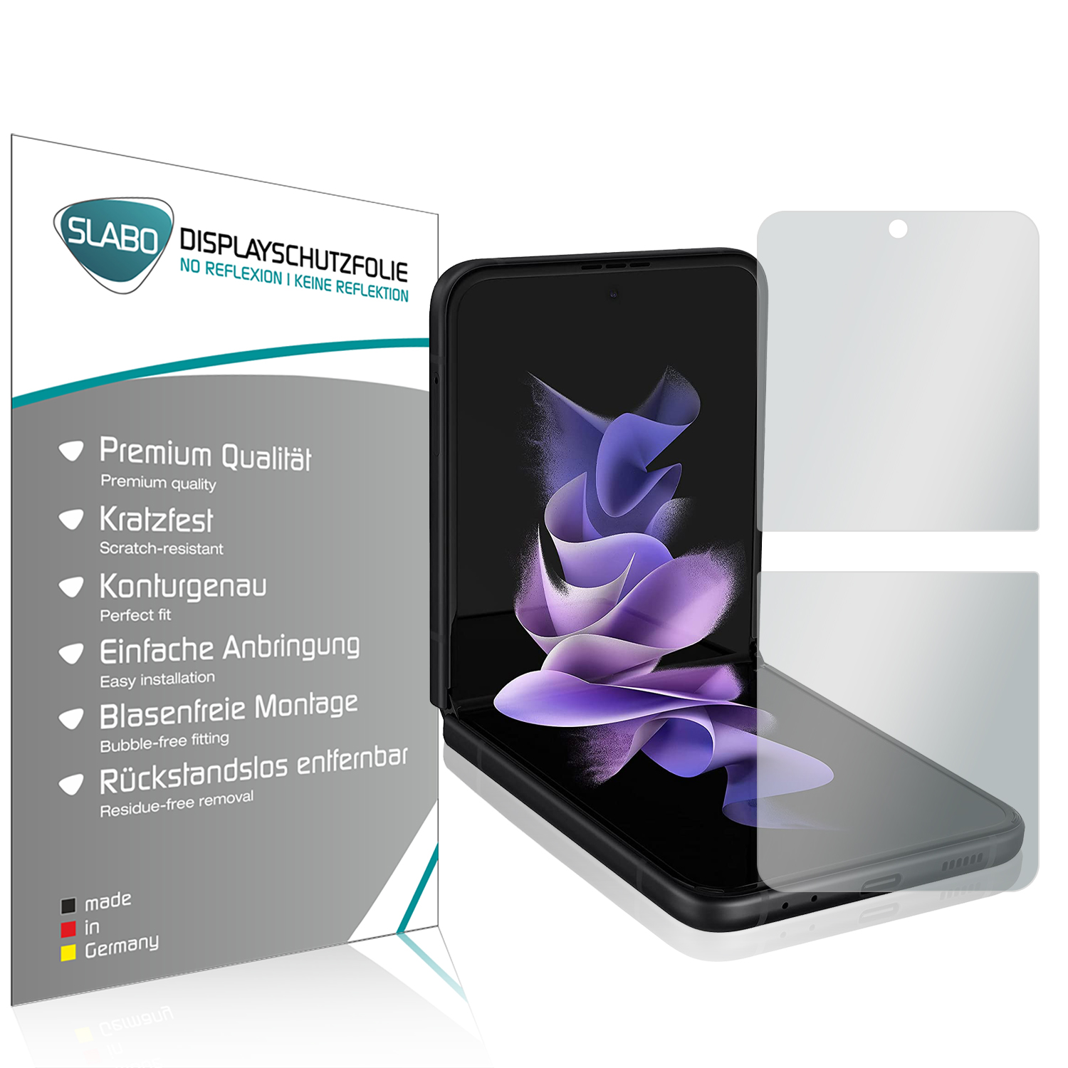 SLABO 4 x Displayschutzfolie 5G) Z Samsung Galaxy No Reflexion Displayschutz(für Flip3