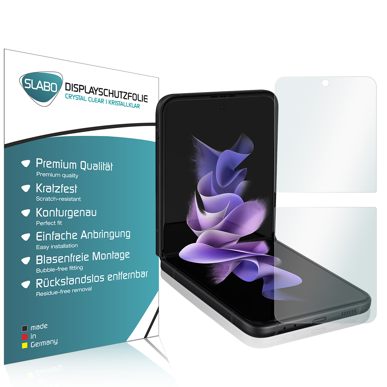 SLABO 4 Samsung Displayschutzfolie Z x Clear Flip3 Galaxy Crystal Displayschutz(für 5G)