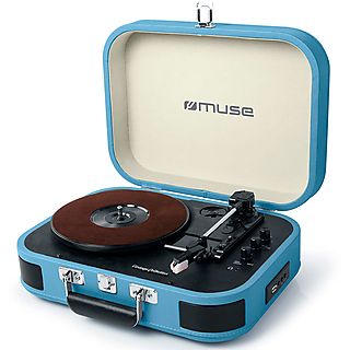 Tocadiscos  - MUSE MT-201 BTB Light Blue / Tocadiscos con altavoces MUSE, Conexiones Bluetooth, USB, RCA y jack 3.5mm, Compatible con 33 / 45 / 78 rpm, Azul