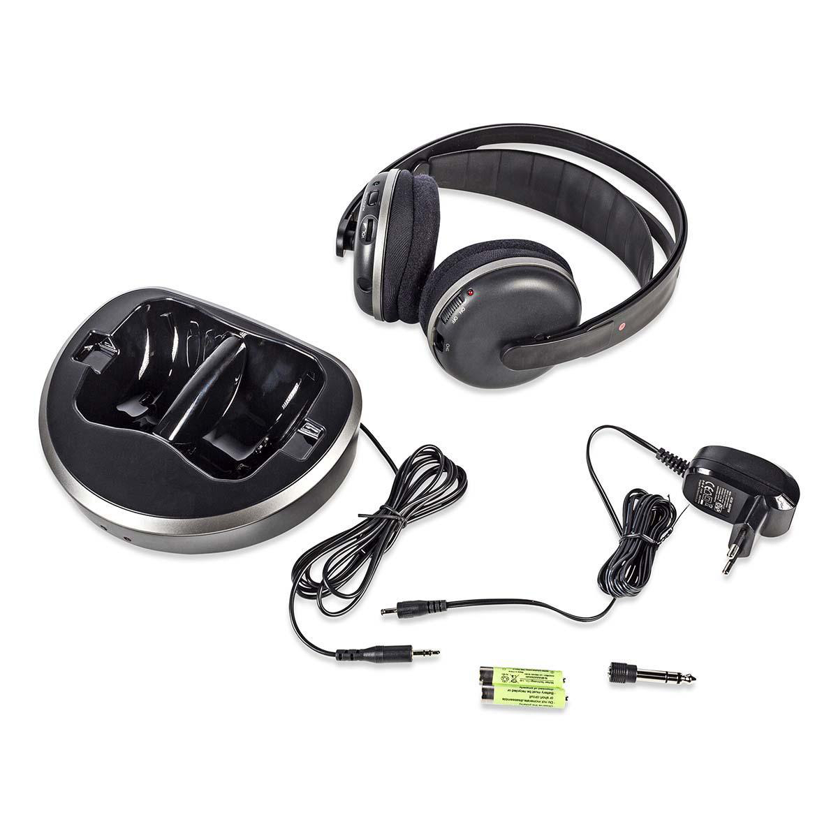 Kopfhörer, Ladegerät, Netzteil und Batterie.