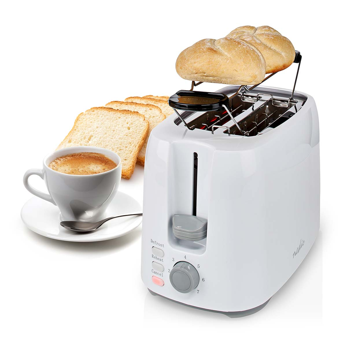 NEDIS KABT250EWT Toaster (750 Watt, Schlitze: Weiss 2)