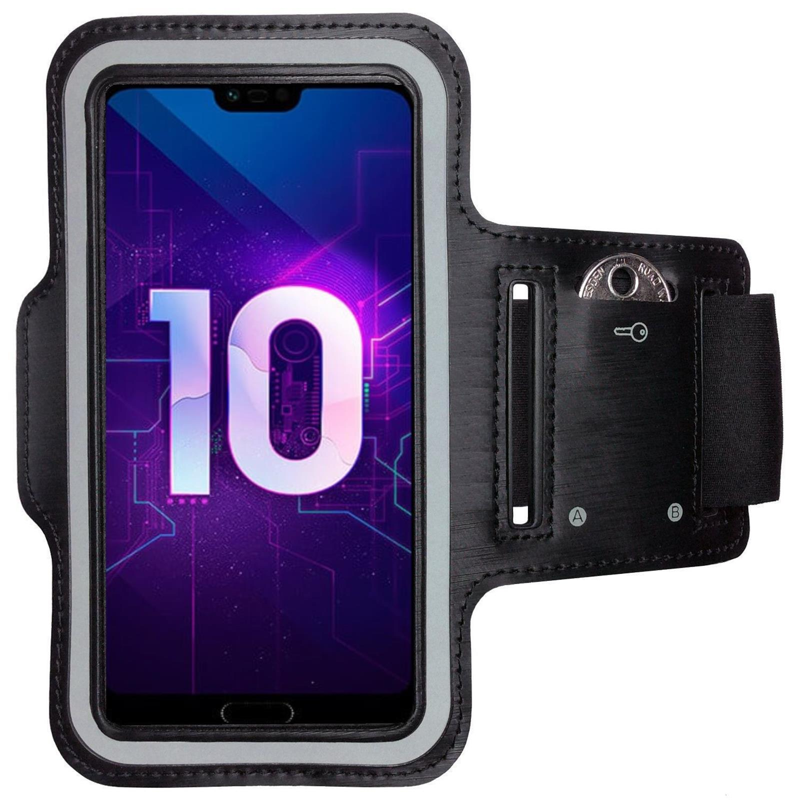 Schwarze Armbinde mit Telefon. Telefon zeigt die Zahl 10. Hintergrund mit Linien.
