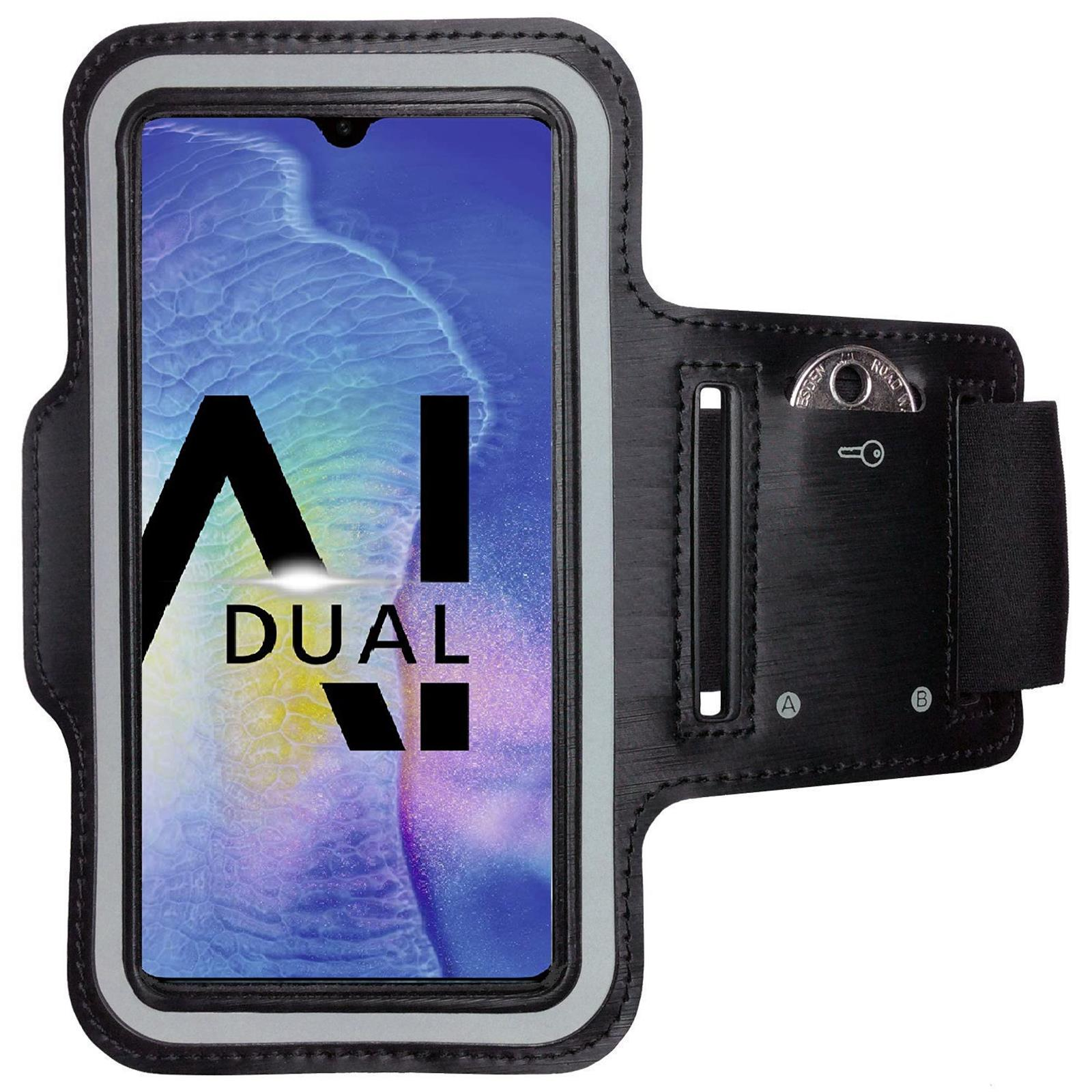 Armband mit Telefon. Das Telefon zeigt eine schwarze 'A I DUAL' Grafik.