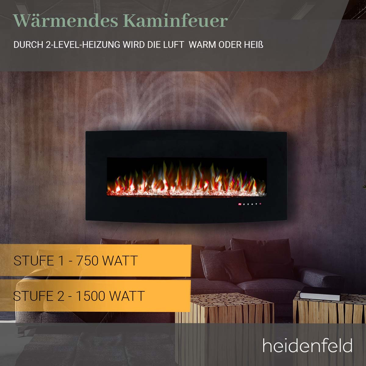 Elektrokamin Watt) HEIDENFELD HF-WK400 (1500