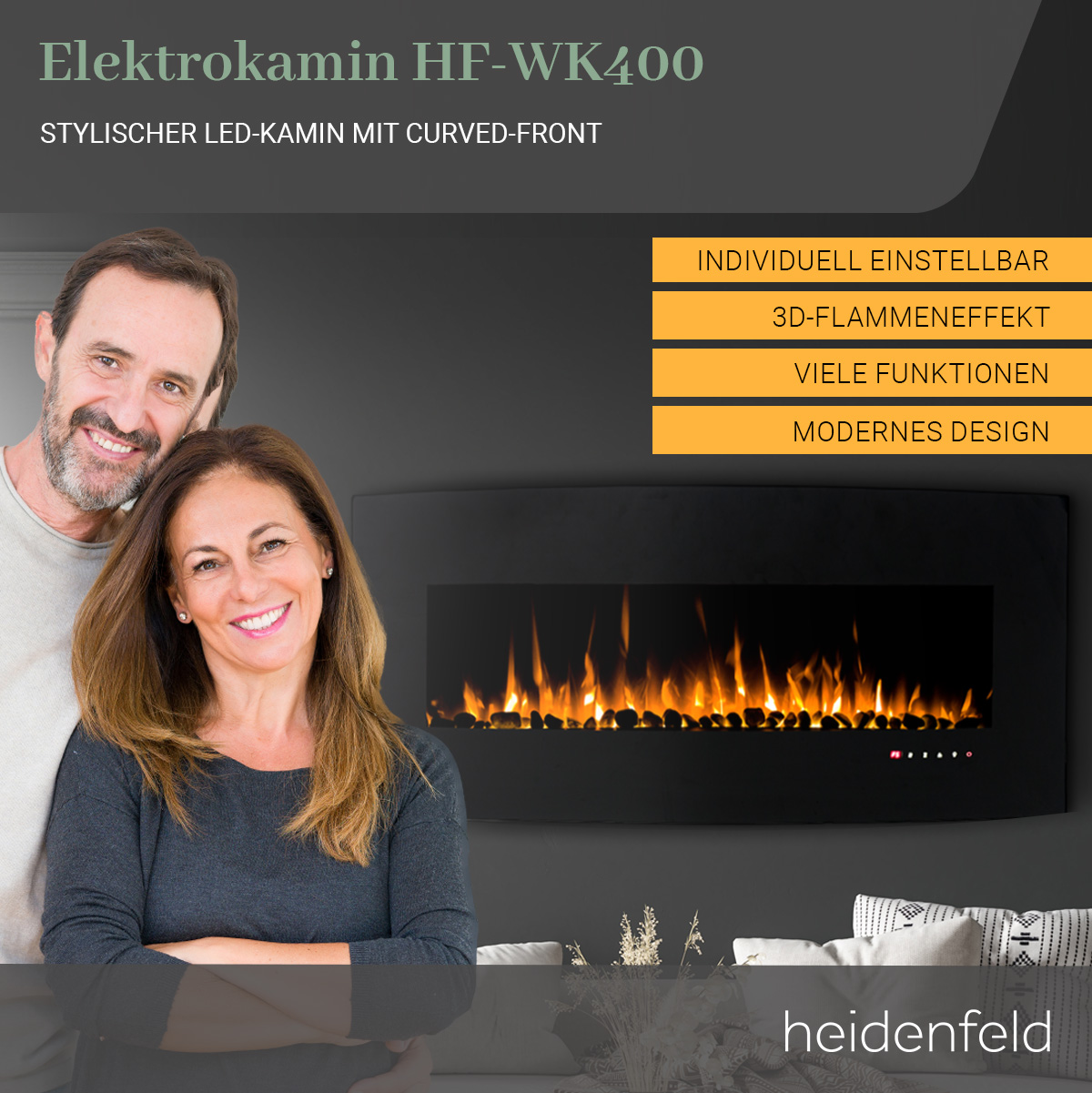 HEIDENFELD HF-WK400 Elektrokamin (1500 Watt)