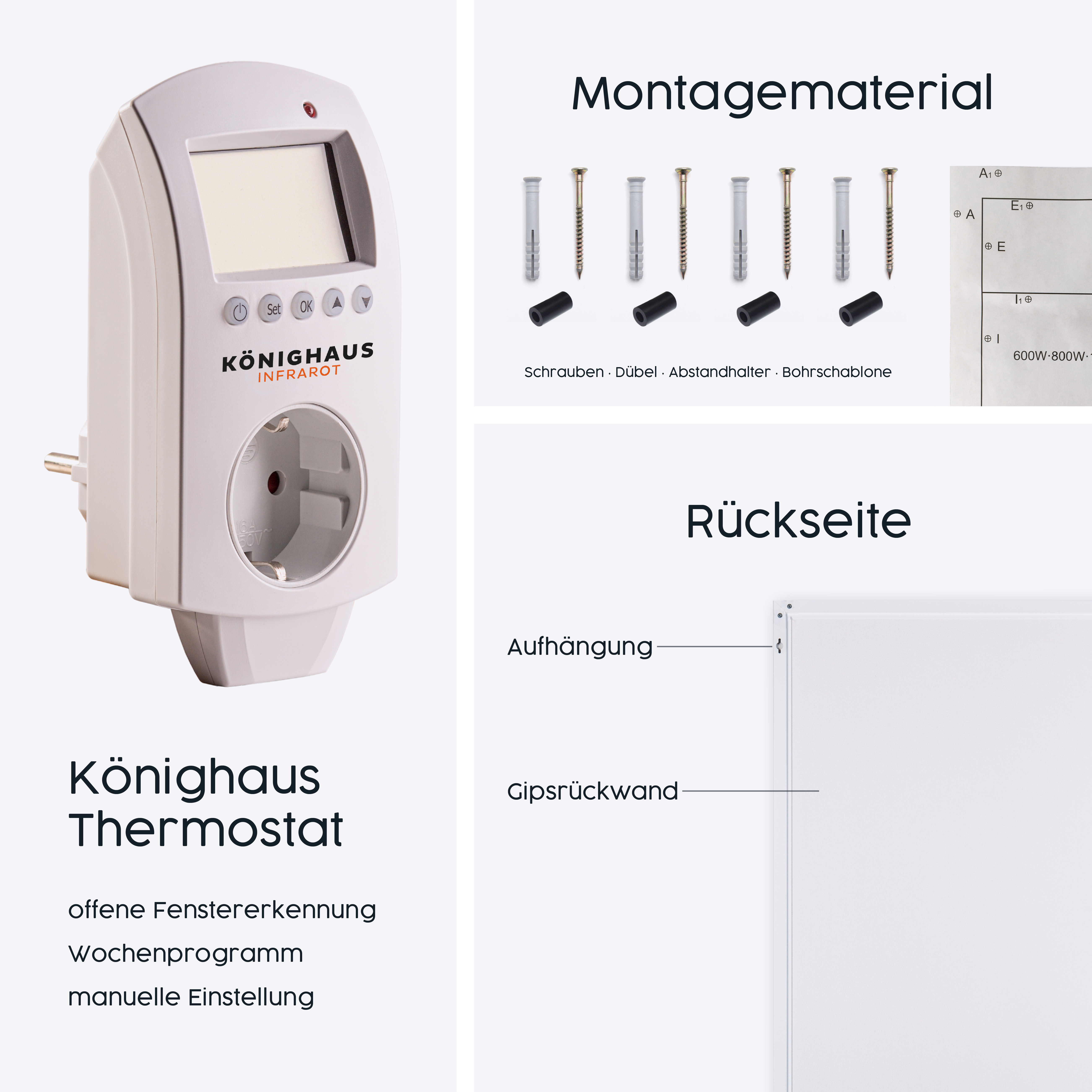 KÖNIGHAUS INFRAROT P450 mit Steckdosenthermostat Infrarotheizung (450