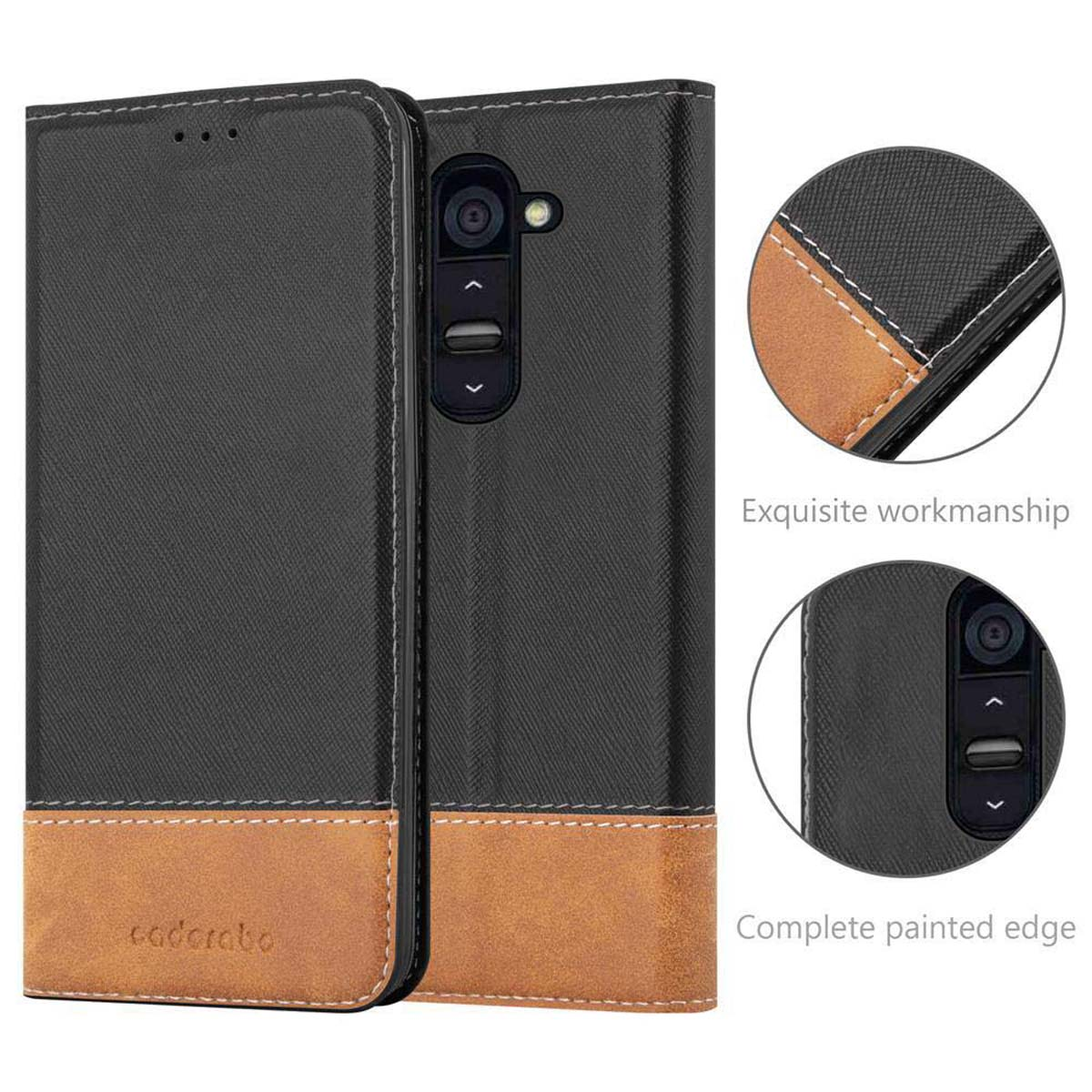 Coque de téléphone noire et marron avec un motif en relief et des détails sur l'artisanat.