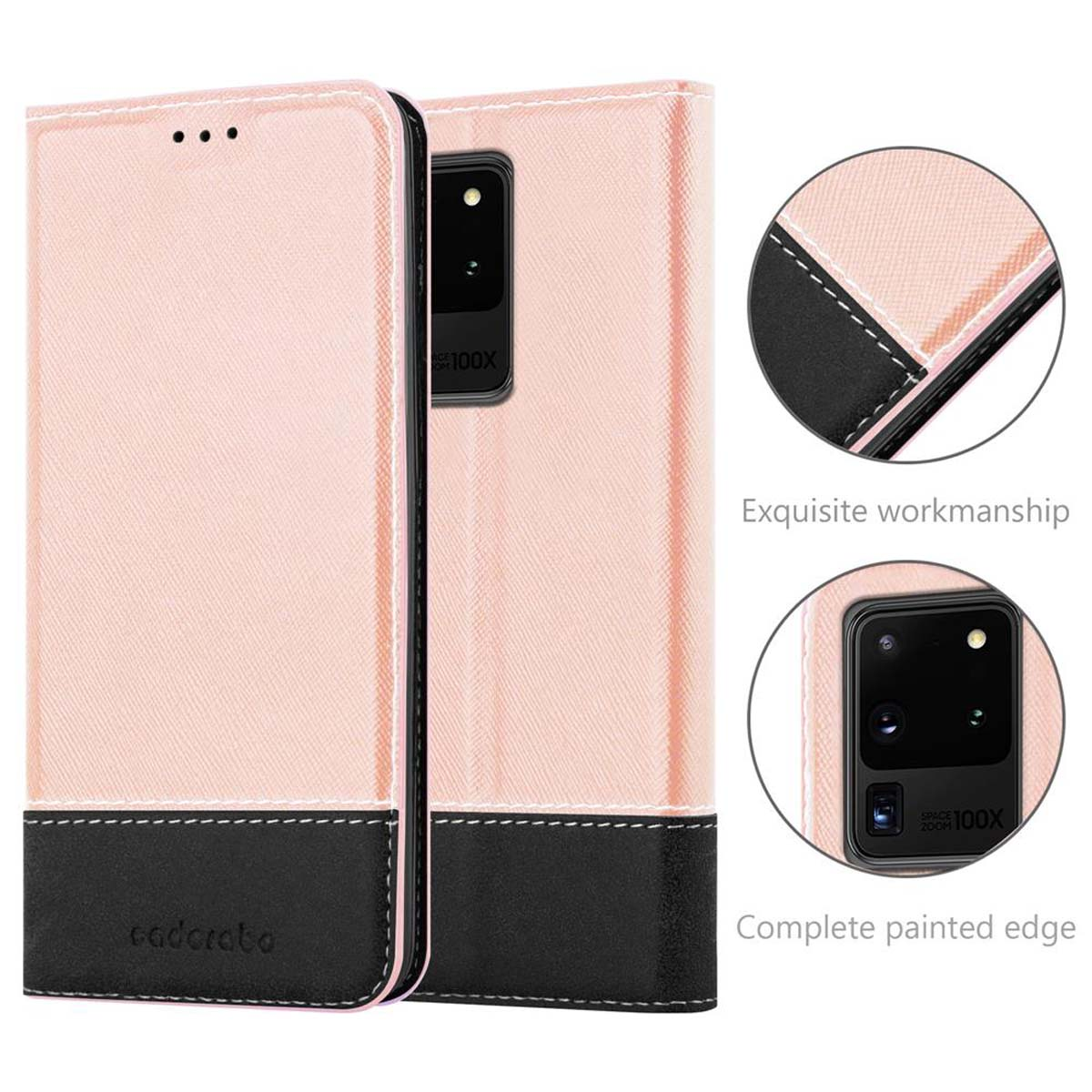 Custodia per telefono rosa con fondo nero, che mostra il telefono.