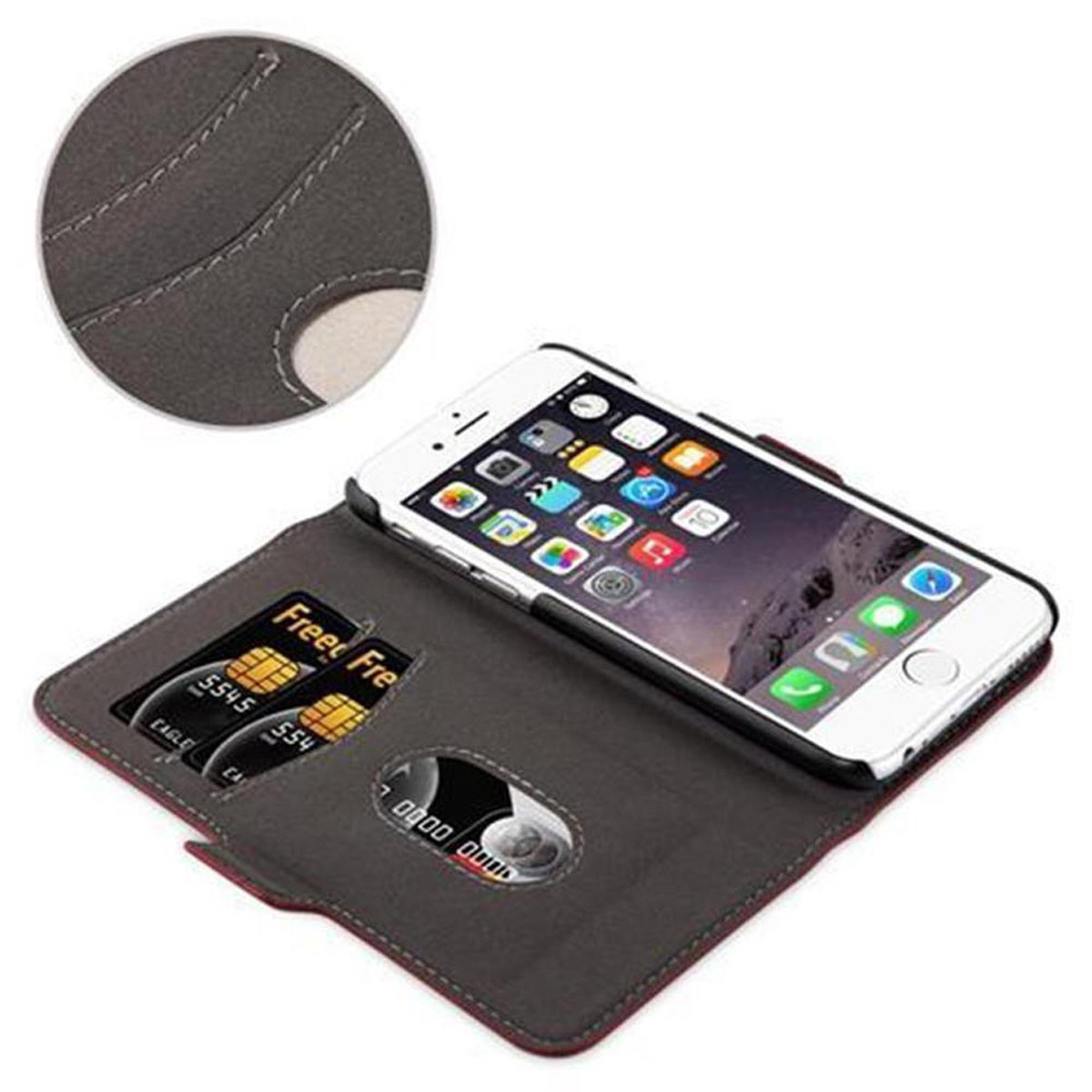 6 CADORABO Apple, ROT Book Bookcover, 6S, Hülle, Design iPhone GRANATAPFEL 2-in-1 /