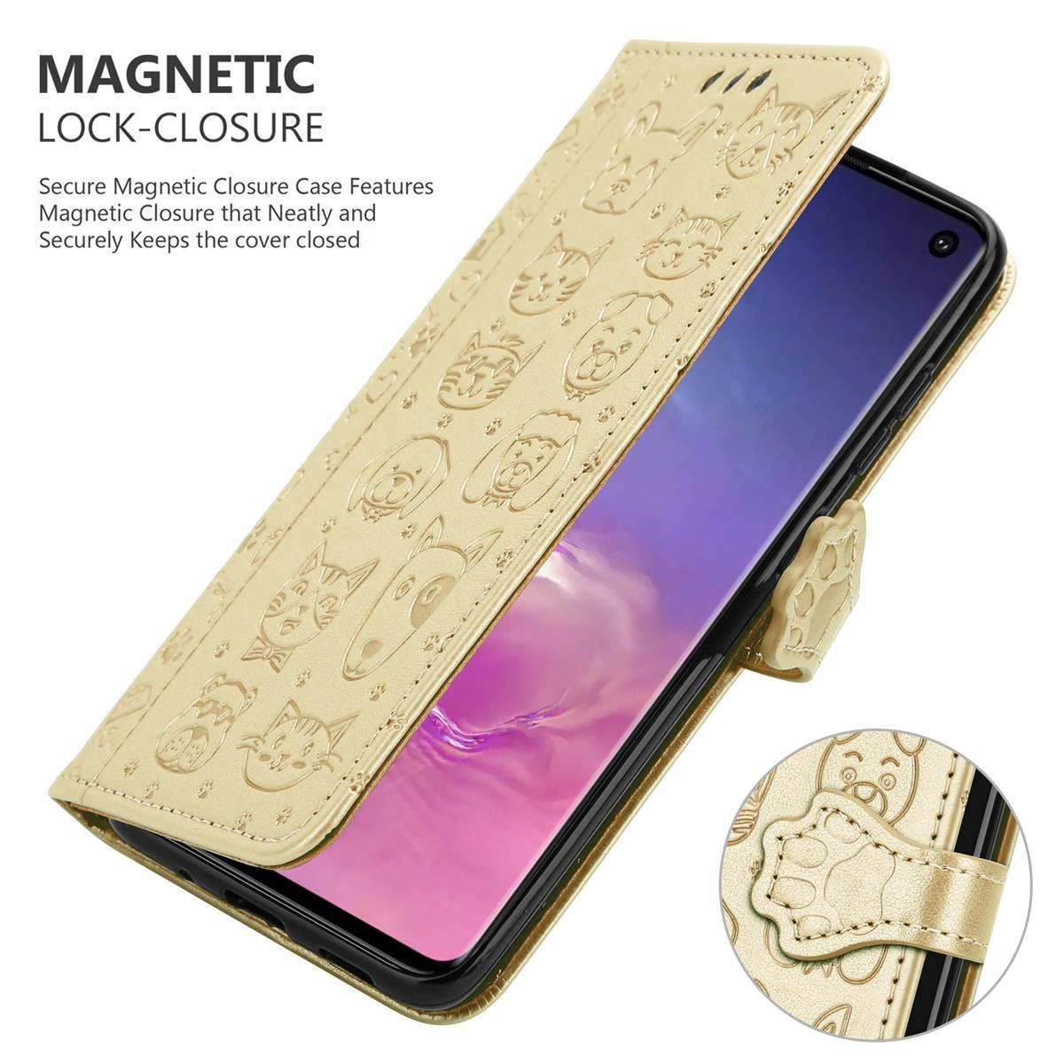 & Motiv, 4G, Katzen CADORABO GOLD S10 Galaxy SHINY Samsung, Hülle Hunde Bookcover,