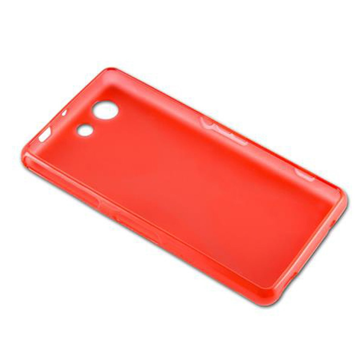 Funda roja para teléfono con recortes para cámara y botones.