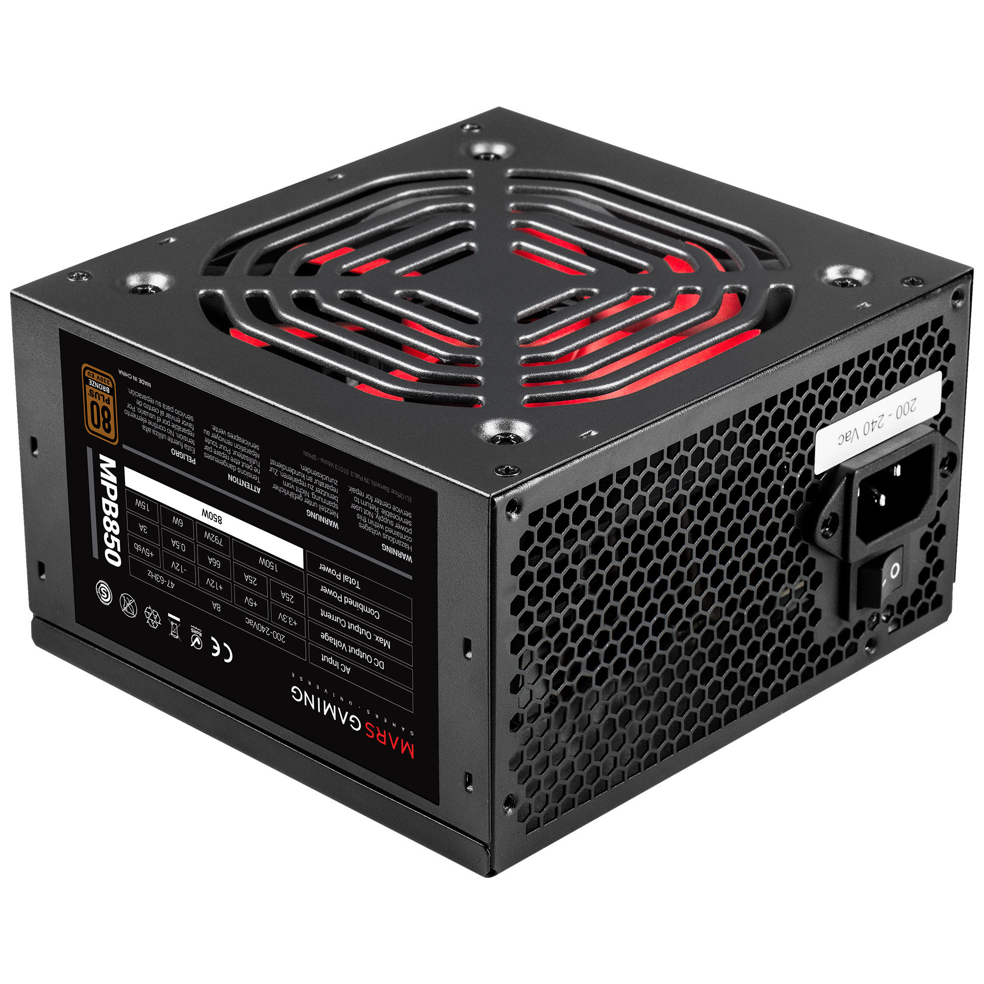 Fuente Alimentacion Mars gaming mpb850 850 w 20+4 pin atx negro rojo de para pc 850w 80plus bronze 230v 80 90 silentrpm 10db mpb850mars