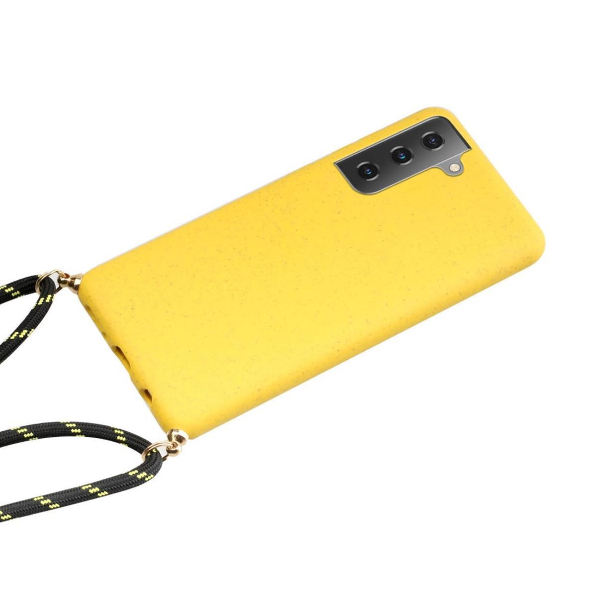 COVERKINGZ Kordel, 5G, Samsung, Silikon verstellbarer mit Backcover, Gelb Galaxy Handykette S21