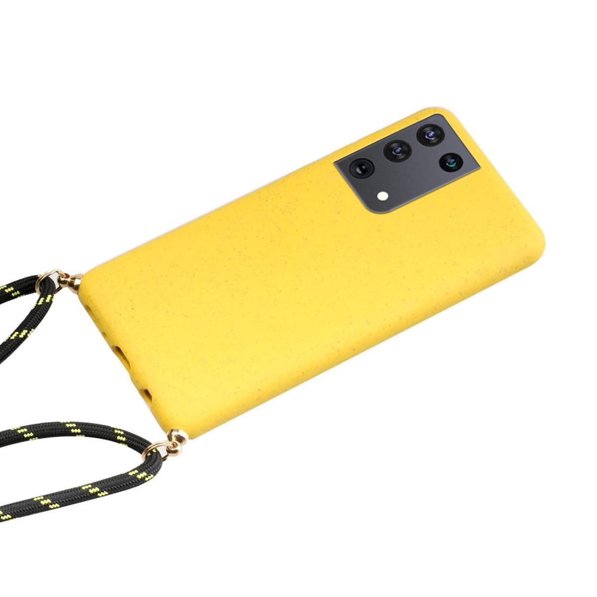 COVERKINGZ Silikon Galaxy mit Gelb Ultra, Kordel, Handykette Samsung, S21 verstellbarer Backcover