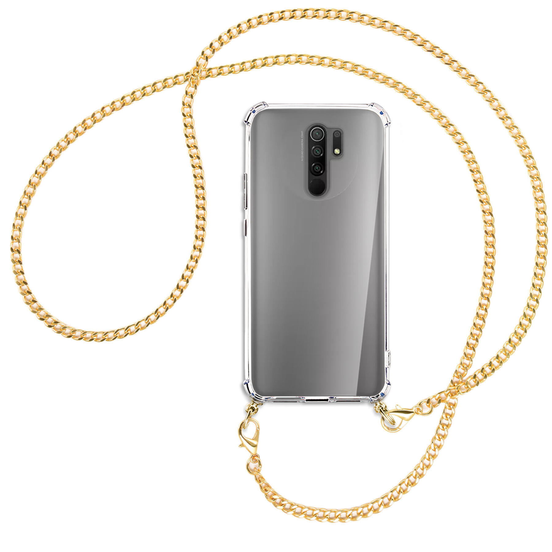 MTB MORE ENERGY Redmi Umhänge-Hülle Kette Backcover, mit 9, Metallkette, Xiaomi, (goldfarben)