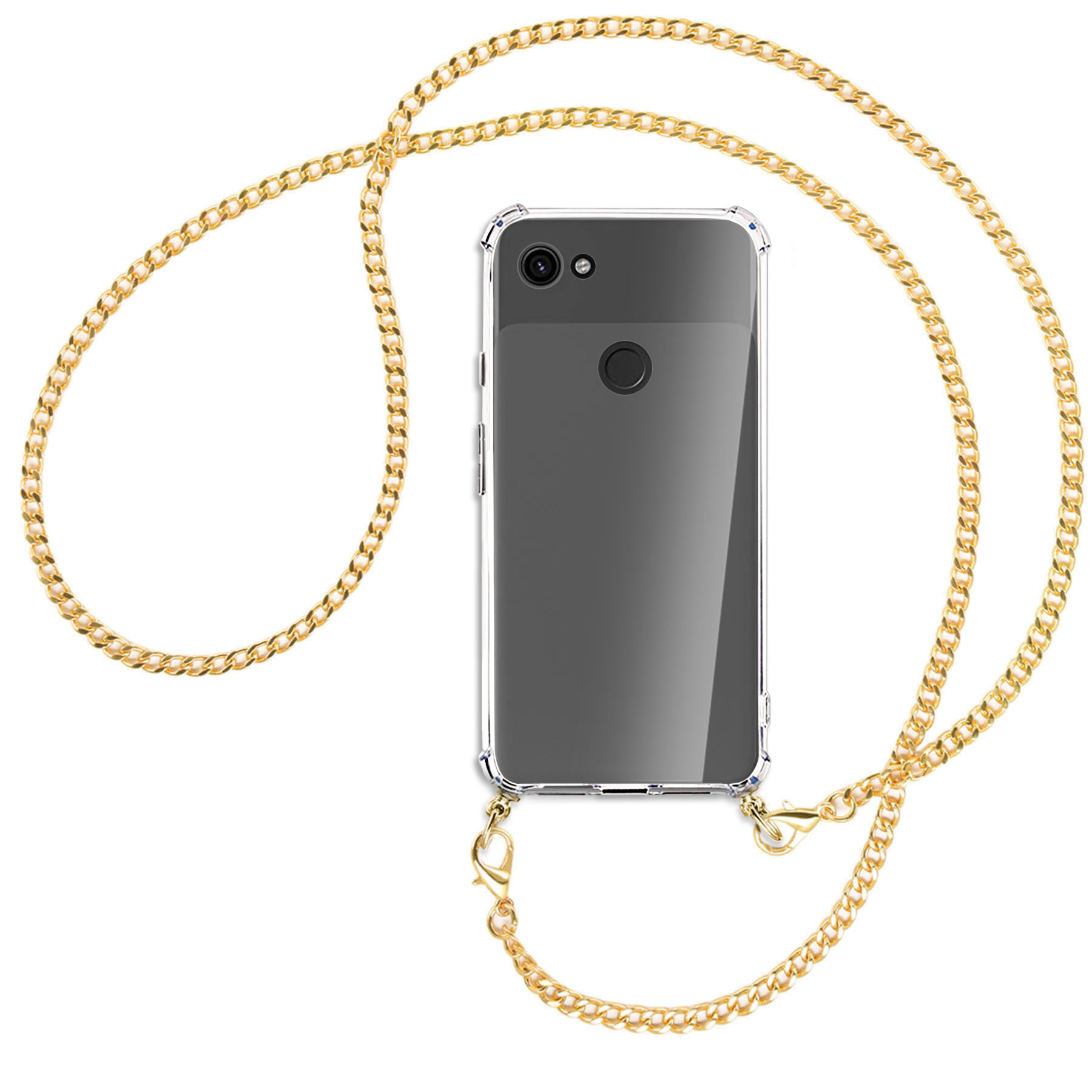 Kette Backcover, ENERGY Metallkette, mit Google, (goldfarben) Pixel Umhänge-Hülle MTB MORE 3a,