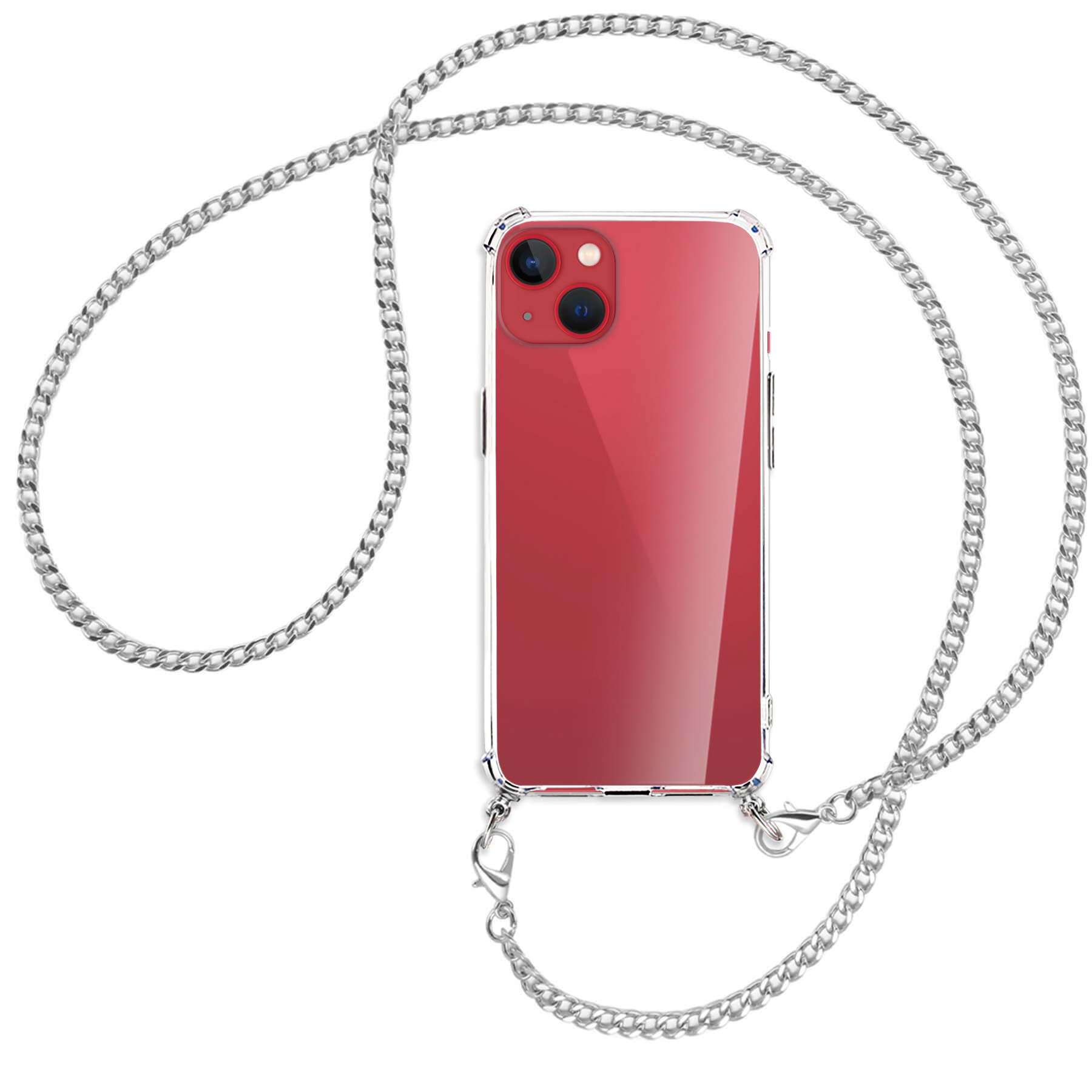 Backcover, Apple, mit iPhone mini, MTB 13 Umhänge-Hülle MORE ENERGY (silberfarben) Kette Metallkette,
