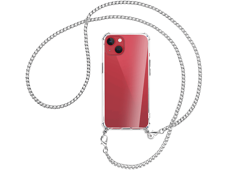 Backcover, Apple, mit iPhone mini, MTB 13 Umhänge-Hülle MORE ENERGY (silberfarben) Kette Metallkette,