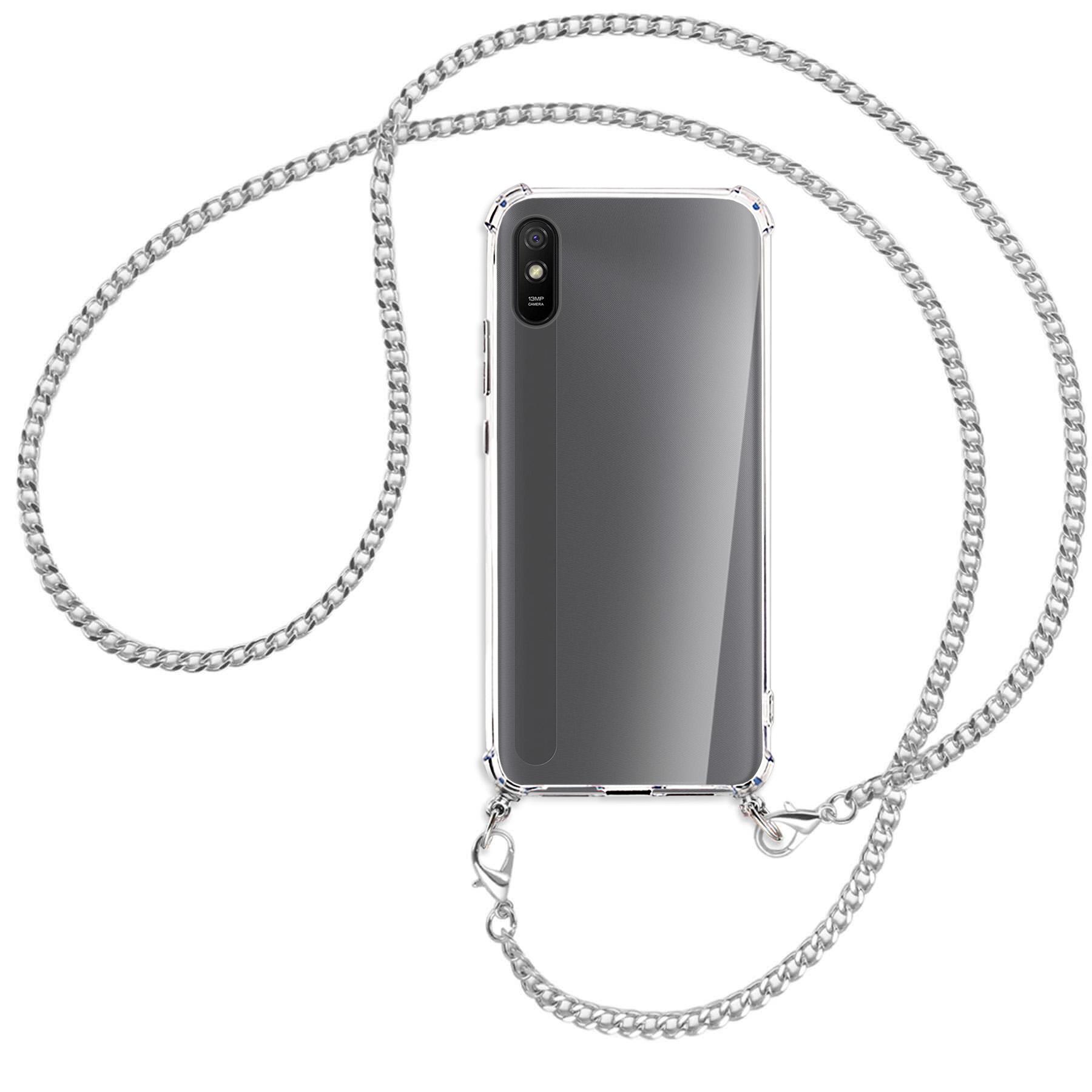 9A, MTB Xiaomi, Metallkette, (silberfarben) Redmi Umhänge-Hülle mit Backcover, ENERGY Kette MORE