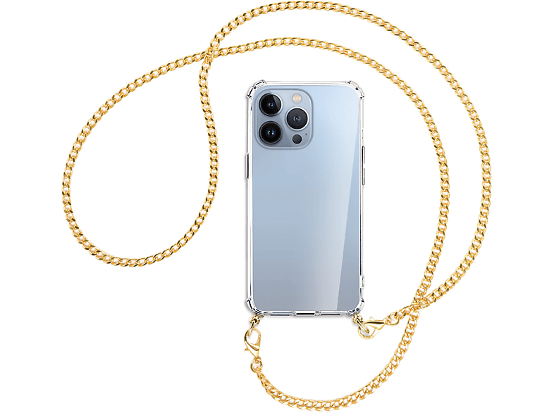 MTB MORE ENERGY Umhänge-Hülle mit iPhone Metallkette, 13 Backcover, (goldfarben) Kette Apple, Pro