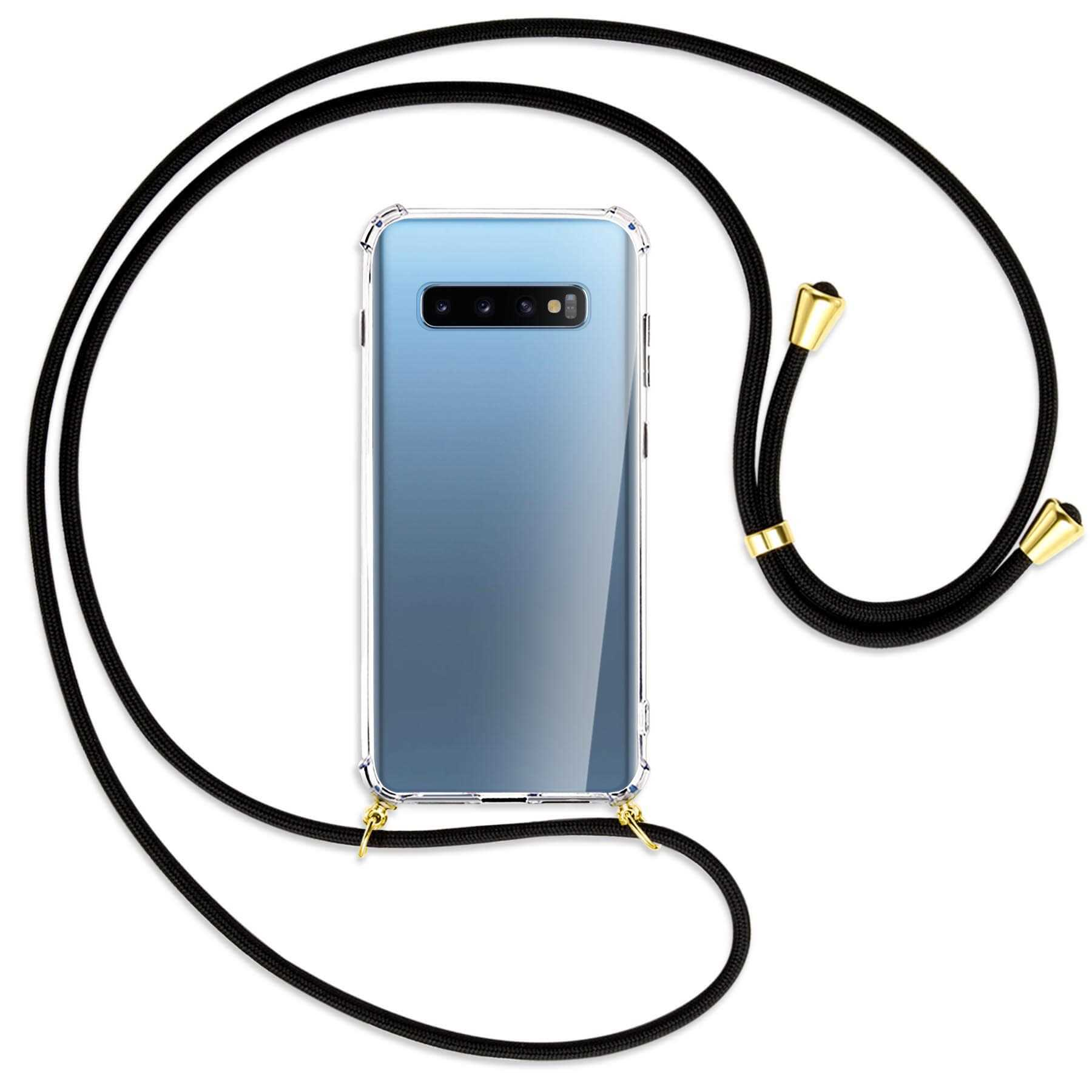 S10 Plus, MORE Backcover, ENERGY Schwarz Samsung, Gold Kordel, Umhänge-Hülle Galaxy MTB / mit