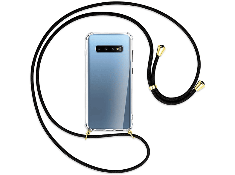S10 Plus, MORE Backcover, ENERGY Schwarz Samsung, Gold Kordel, Umhänge-Hülle Galaxy MTB / mit