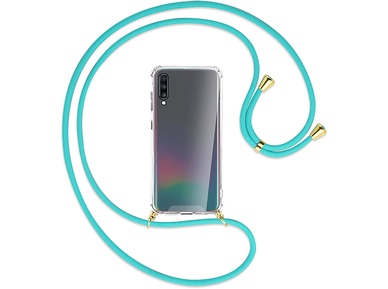 / Kordel, mit ENERGY Galaxy Backcover, Türkis MTB Samsung, Umhänge-Hülle Gold A70, MORE
