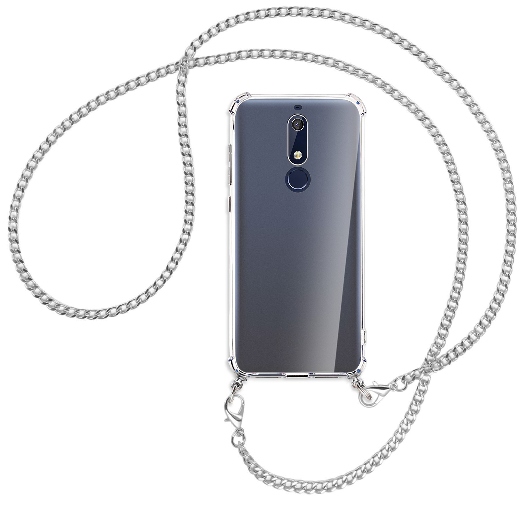 Nokia, Metallkette, MORE Kette 5.1, ENERGY mit Backcover, MTB Umhänge-Hülle (silberfarben)