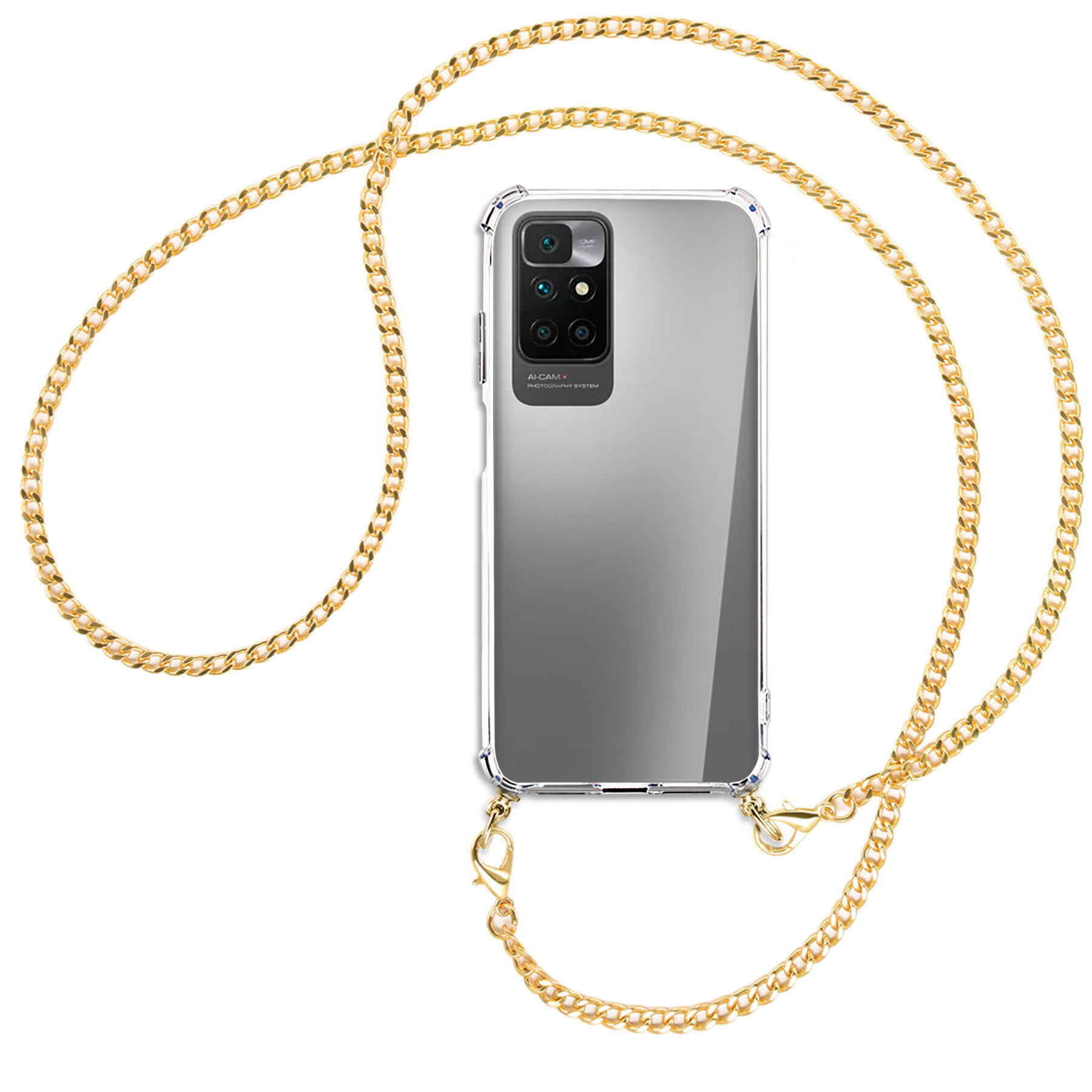 Redmi Metallkette, Kette ENERGY Umhänge-Hülle (goldfarben) 10 Backcover, Xiaomi, 10 mit LTE, MTB 4G, MORE 4G Redmi