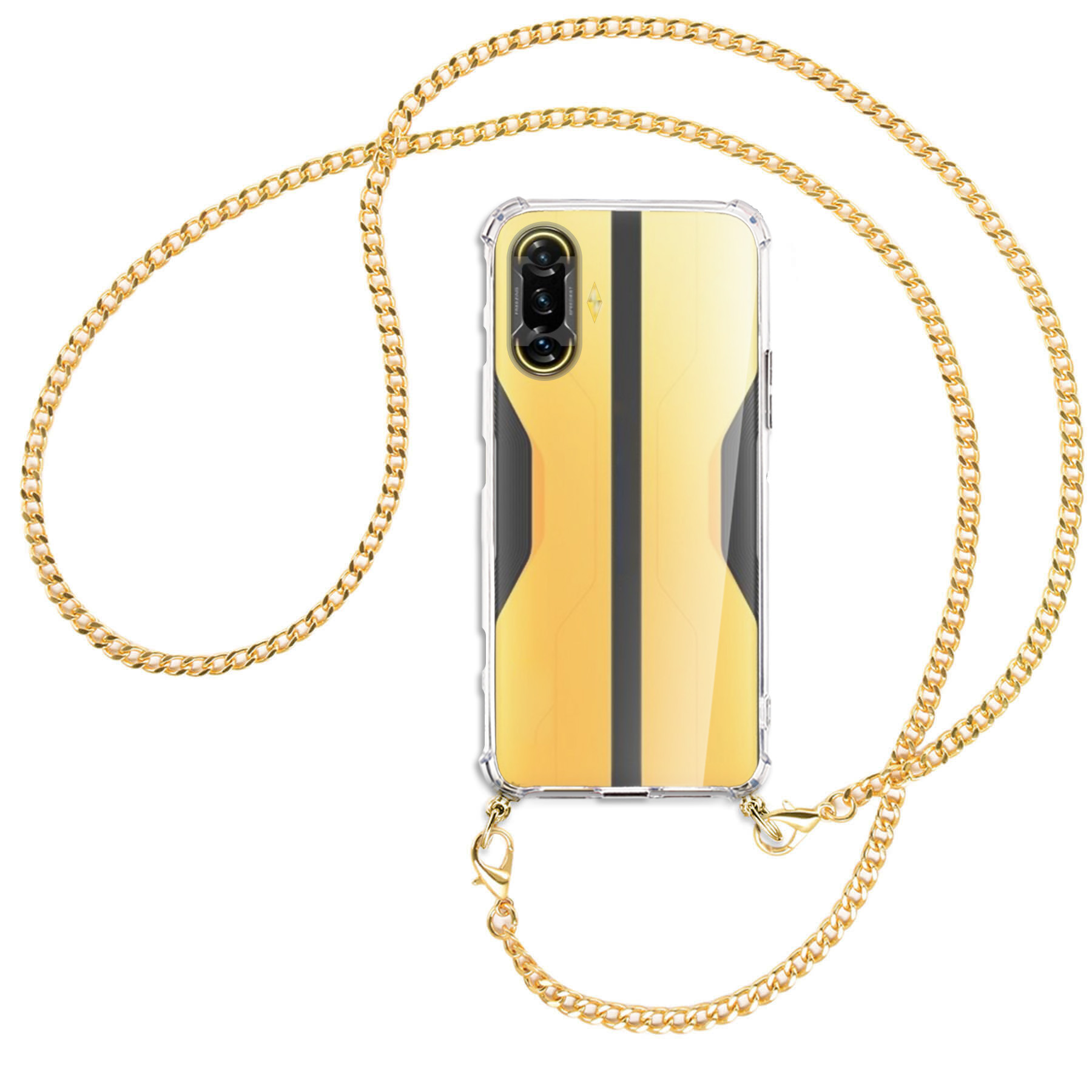 MORE Xiaomi, GT, Umhänge-Hülle MTB (gold) F3 Poco Backcover, mit ENERGY Metallkette, Kette