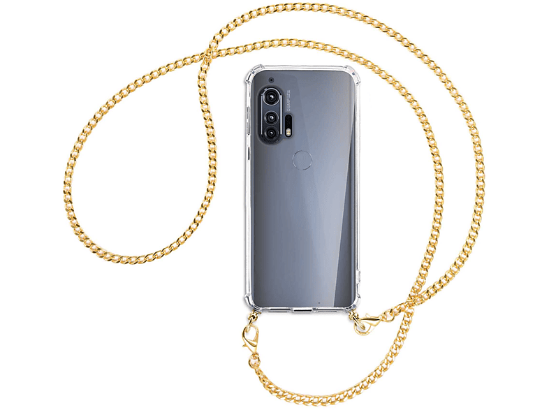 Backcover, Umhänge-Hülle ENERGY EdgePlus Motorola, mit MTB MORE Metallkette, (goldfarben) 5G, Kette