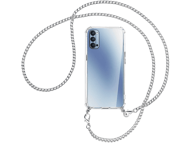 Oppo, MORE Backcover, Umhänge-Hülle ENERGY MTB (silberfarben) mit Reno4 Metallkette, 5G, Kette