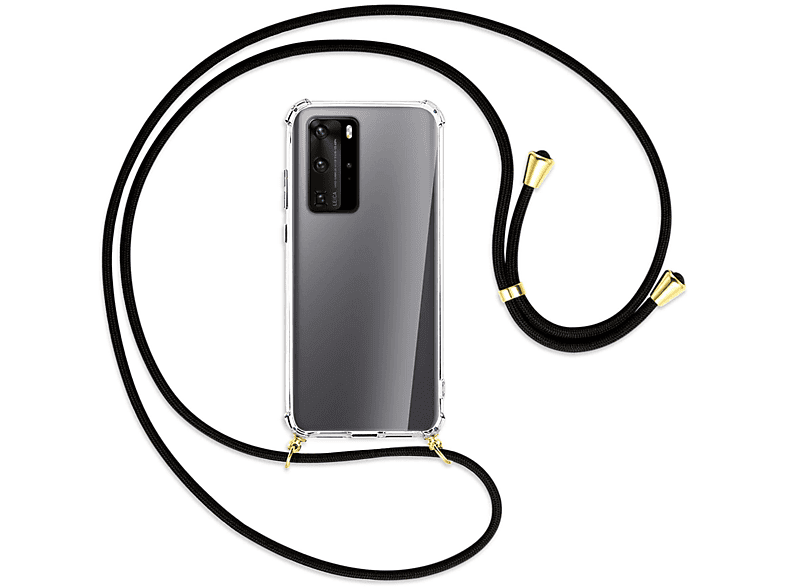 / Huawei, Gold P40, MORE Umhänge-Hülle Schwarz Backcover, MTB mit Kordel, ENERGY