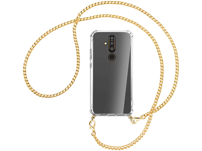 (goldfarben) MTB Nokia, 8.1, Metallkette, mit Kette Backcover, Umhänge-Hülle ENERGY MORE
