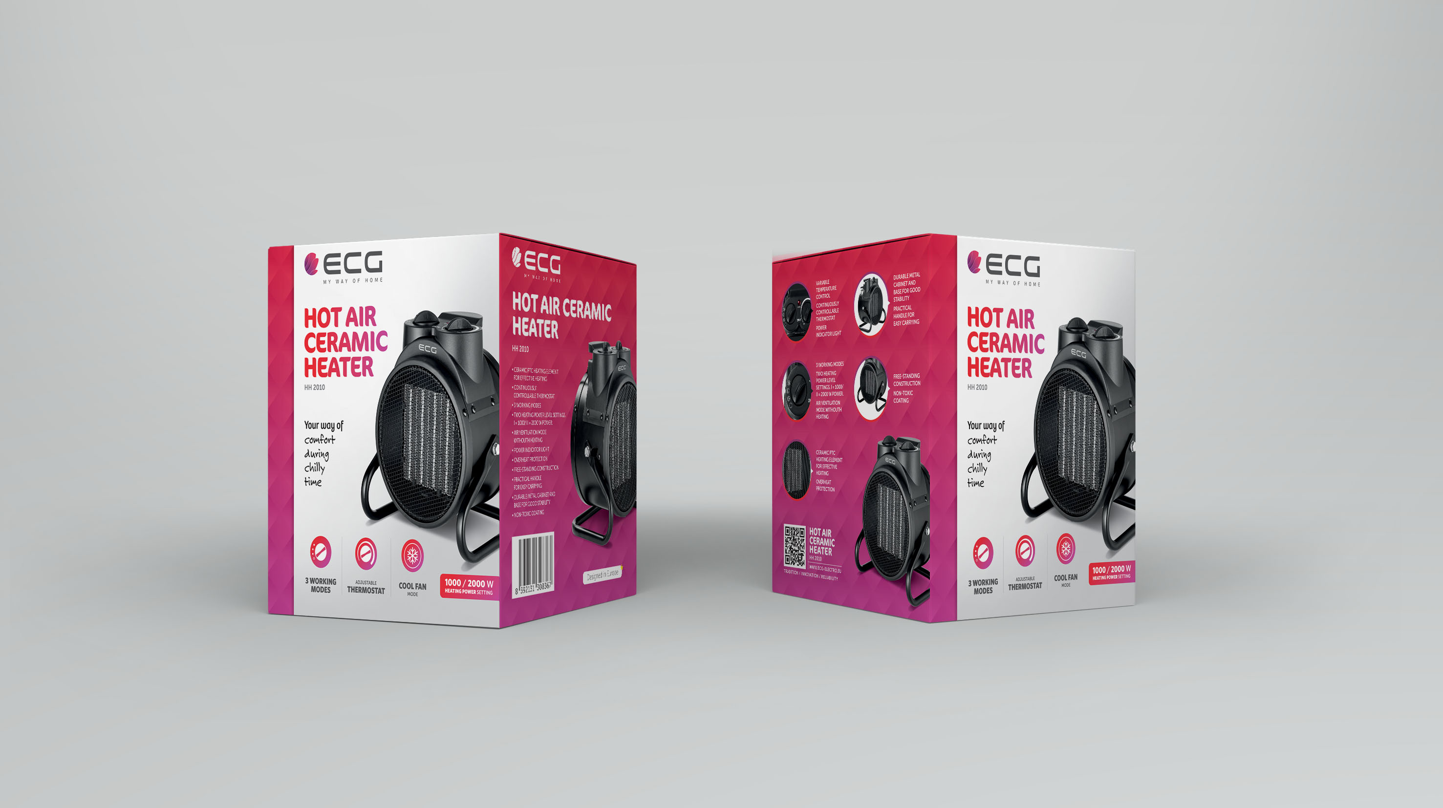 ECG Stufenlose Thermostat-Regelung fan 2010 | heater (2000 | | W/2000 W Watt) 1000 HH
