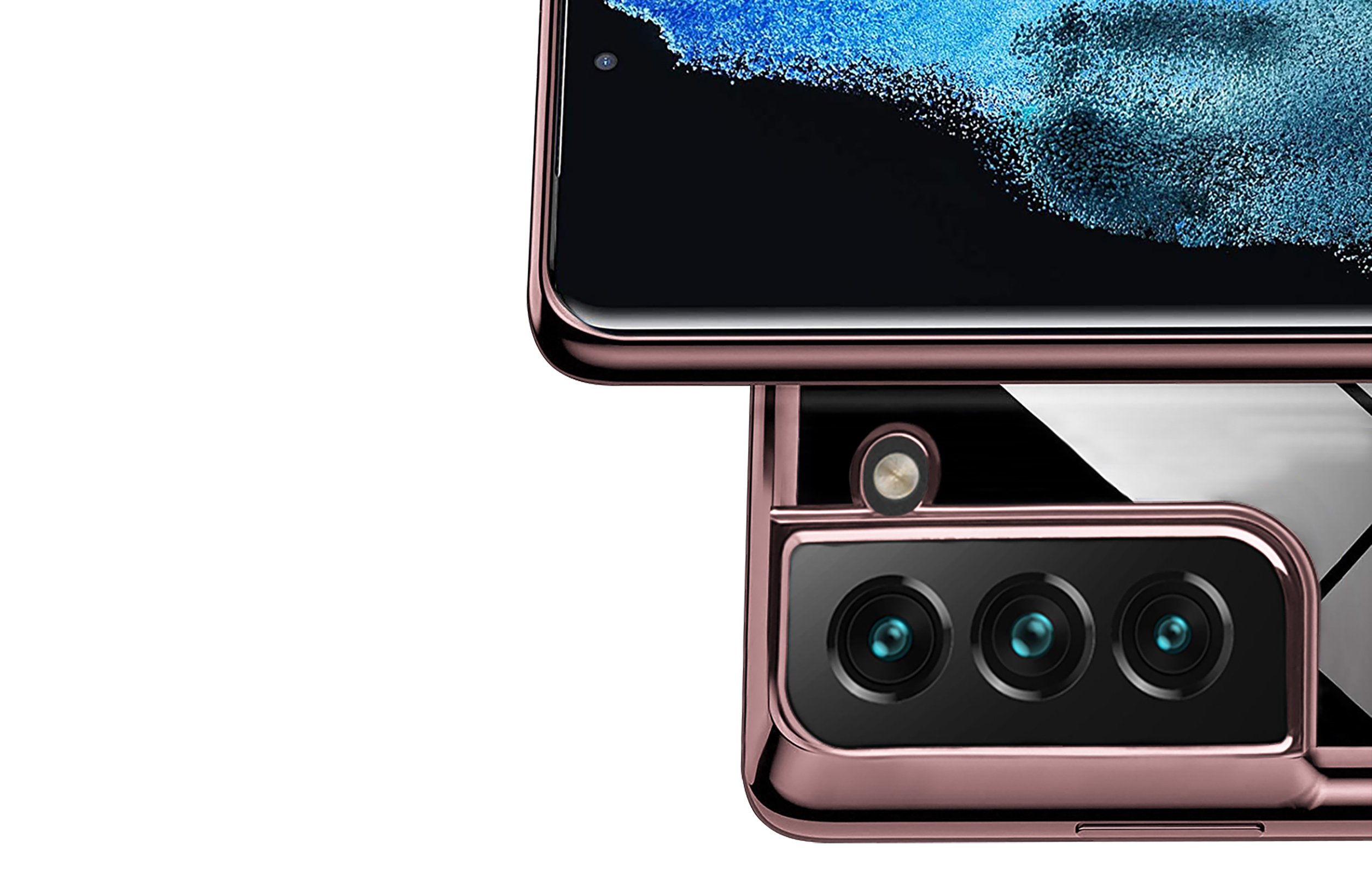 Faltbares Telefon mit sichtbarer Kamera. Roségoldene Farbe.