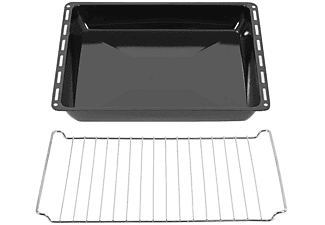 ICQN 45.5x37.5 cm Backbleche & -Gitter Set, 6 cm extra Tiefe Emaille Fettpfanne & Verchromt Backofenrost Backblech