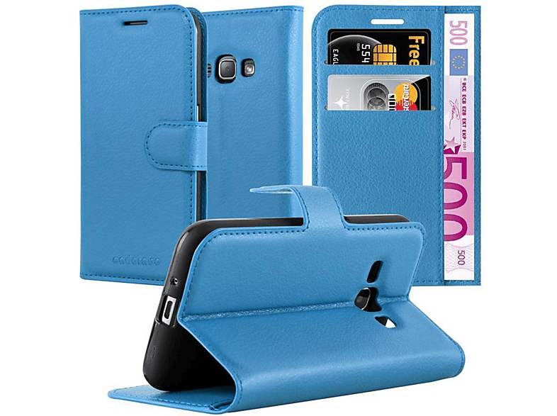 CADORABO Book Hülle Bookcover, BLAU 2015, J1 Galaxy Standfunktion, Samsung, PASTELL