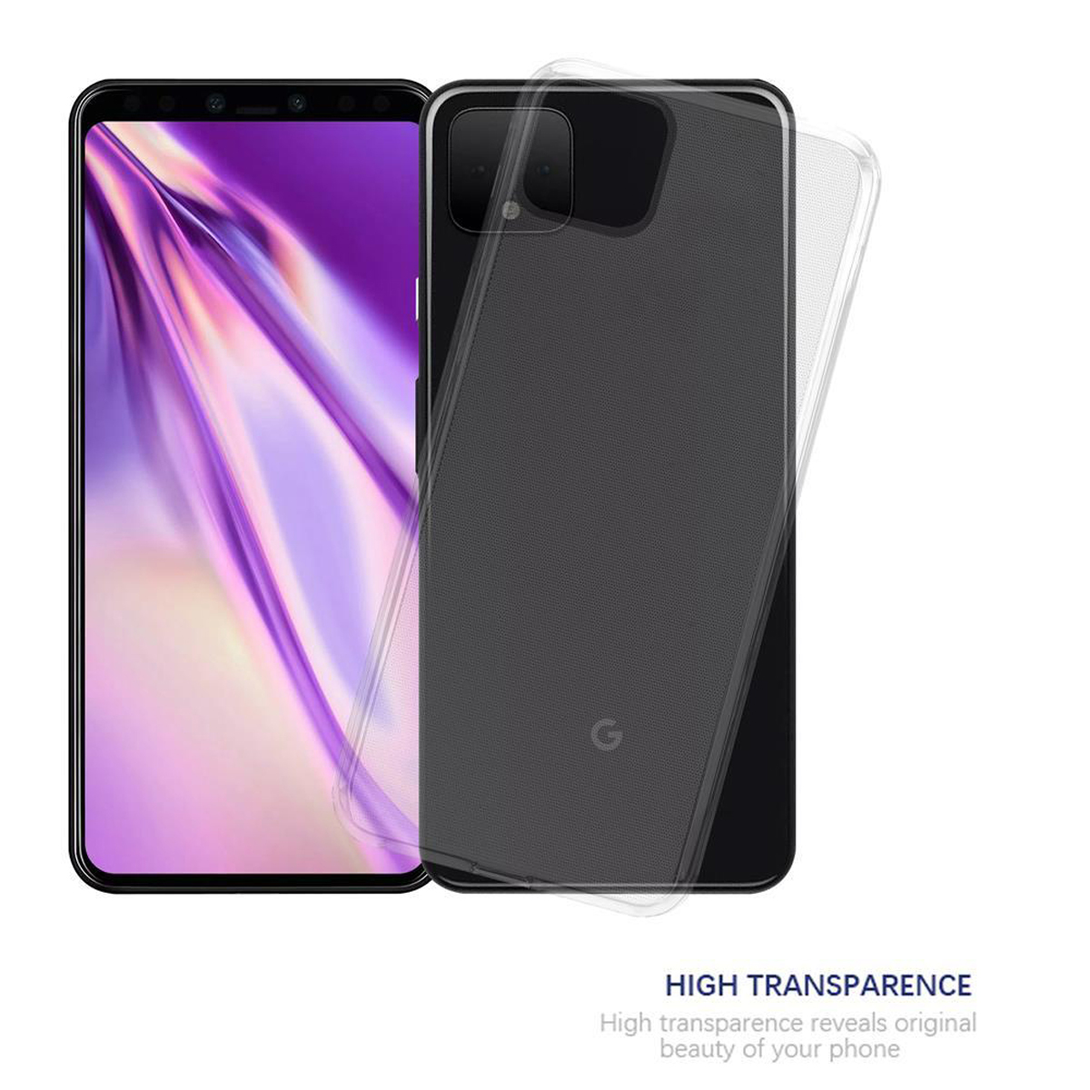 Un telefono nero con una custodia trasparente. Il telefono ha uno schermo con un display colorato.
