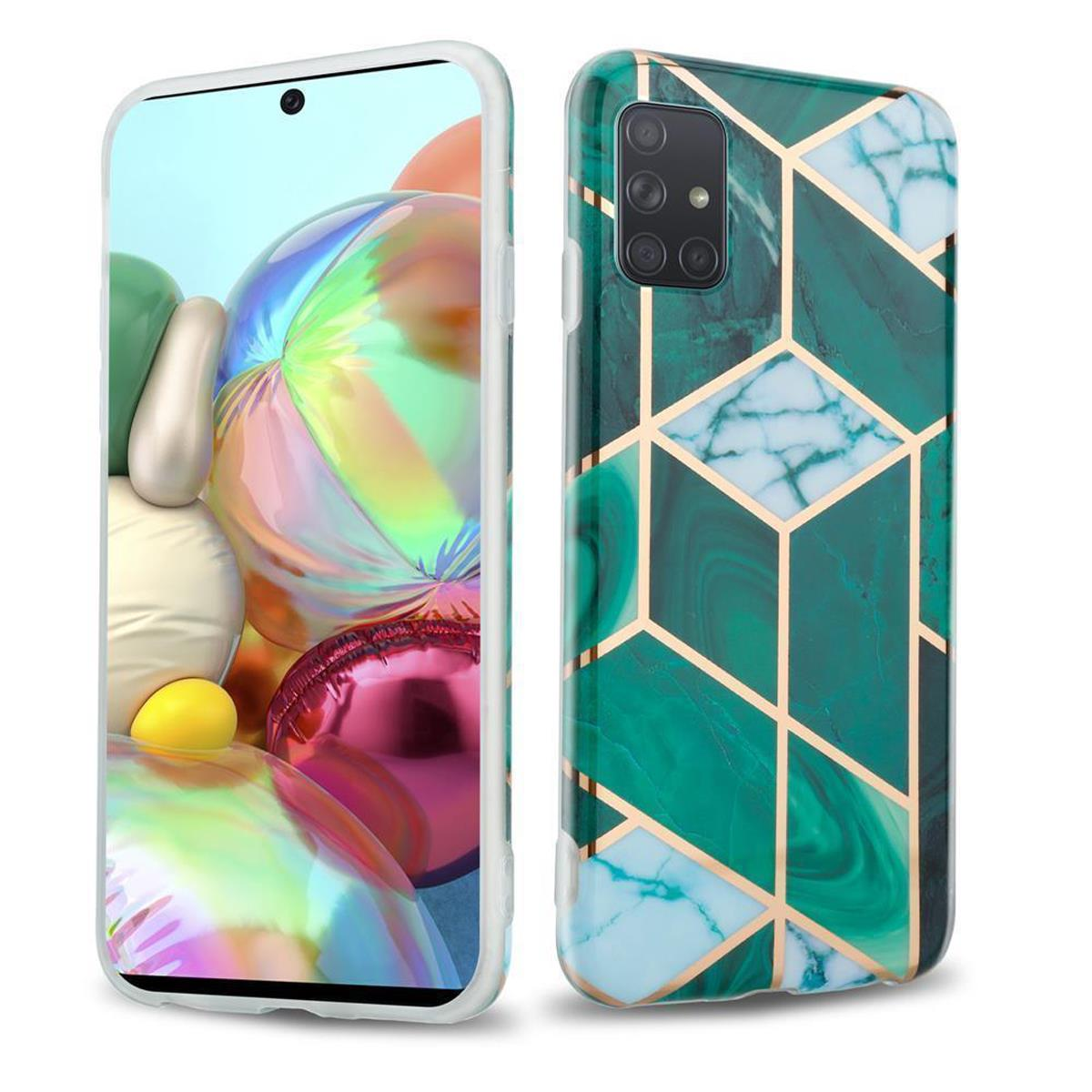 Galaxy TPU CADORABO Dunkelgrün Samsung, IMD Backcover, Weiß Hülle No. Gold A71 6 Bunter 5G, Marmor Marmor,