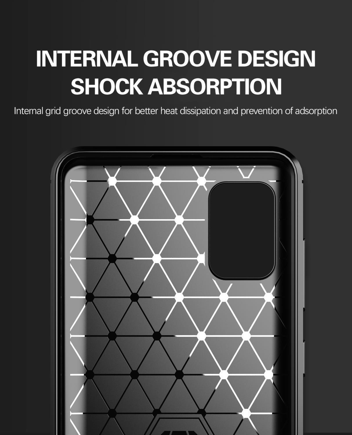 Custodia con un design a griglia. Testo: Design scanalatura interna, assorbimento degli urti.