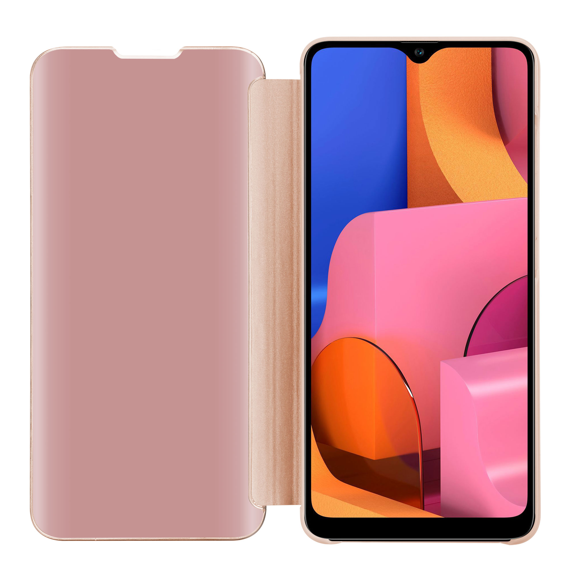 Roségoldene Handyhülle, offen mit Telefon darin, und eine weitere daneben.