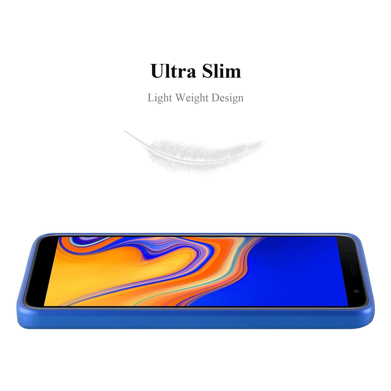 Una custodia blu per telefono con un telefono all'interno, con il testo 'Ultra Slim'.