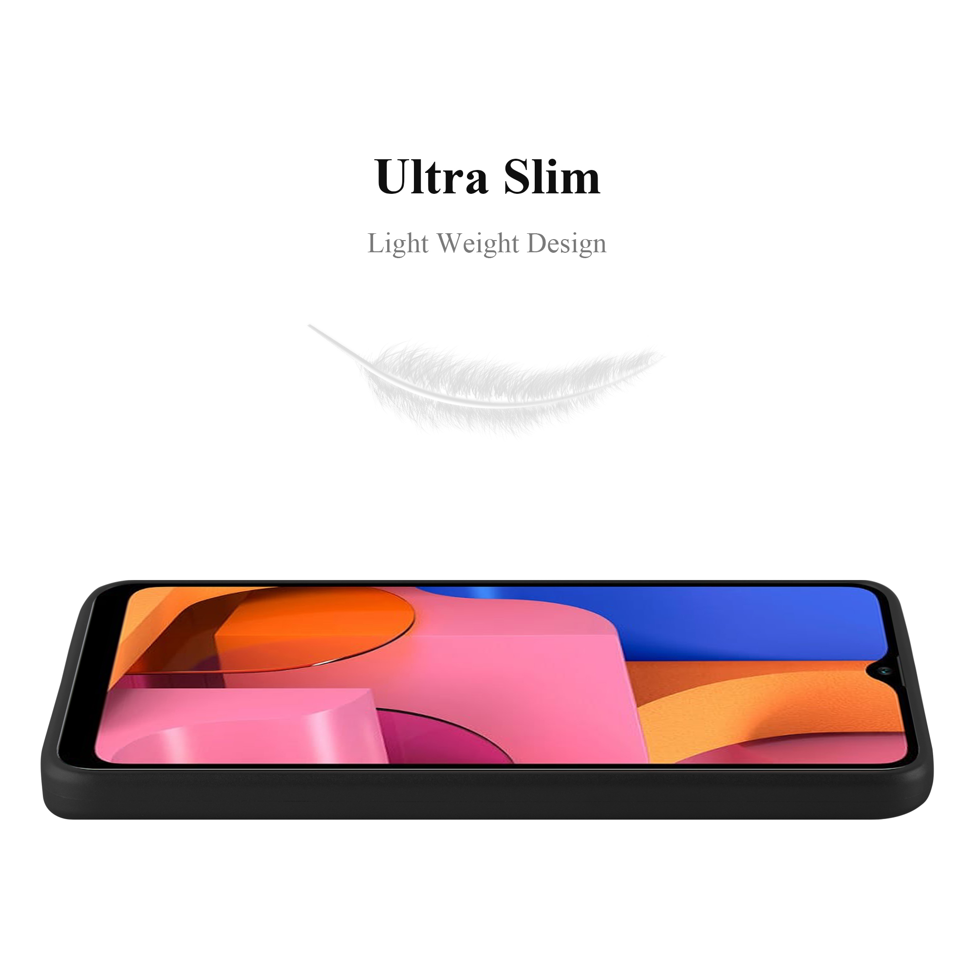 Eine schwarze Handyhülle mit einem Telefon darin, die Hülle ist ultradünn.