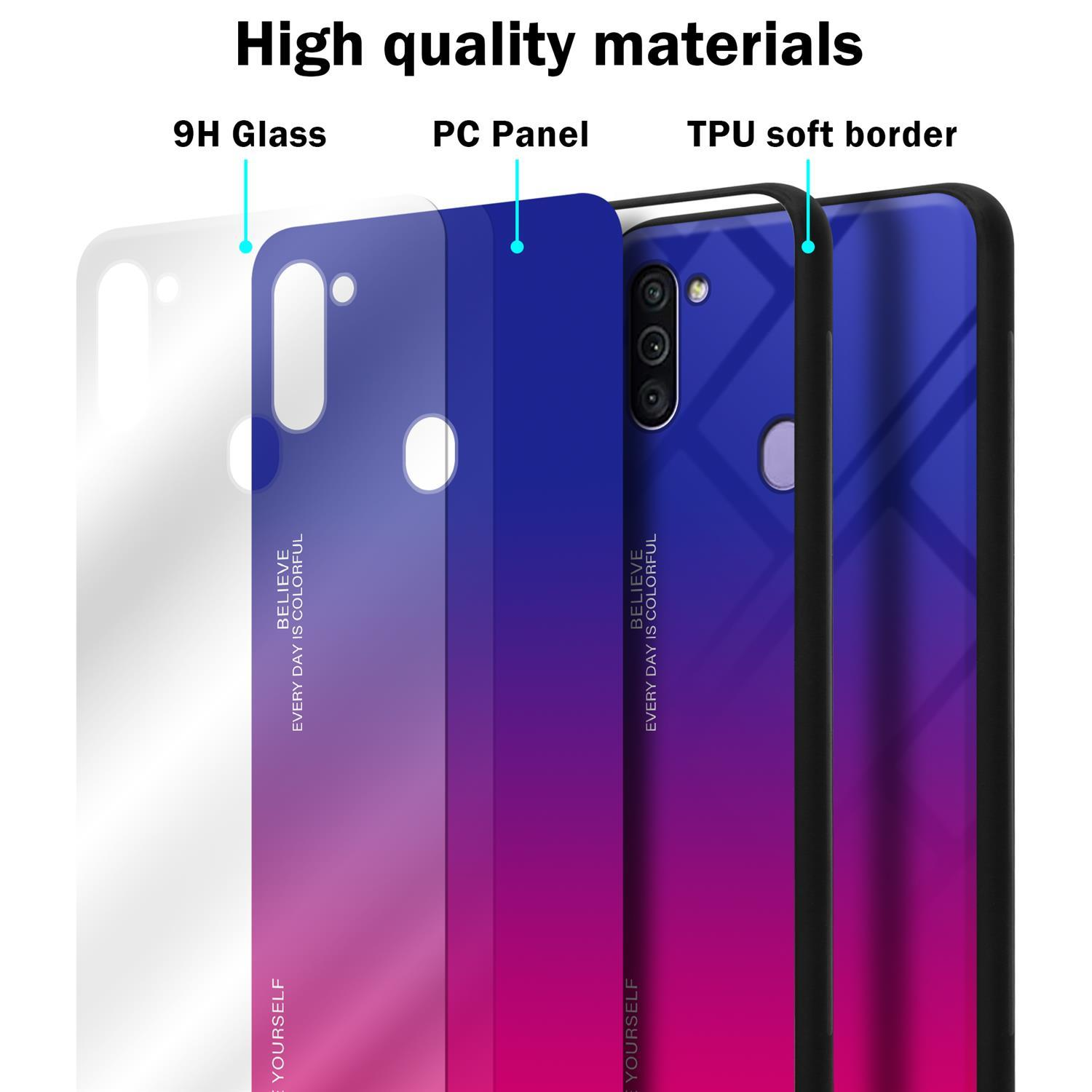 Diagramm, das die Schichten einer Handyhülle zeigt: 9H-Glas, PC-Panel und TPU-Weichkante.