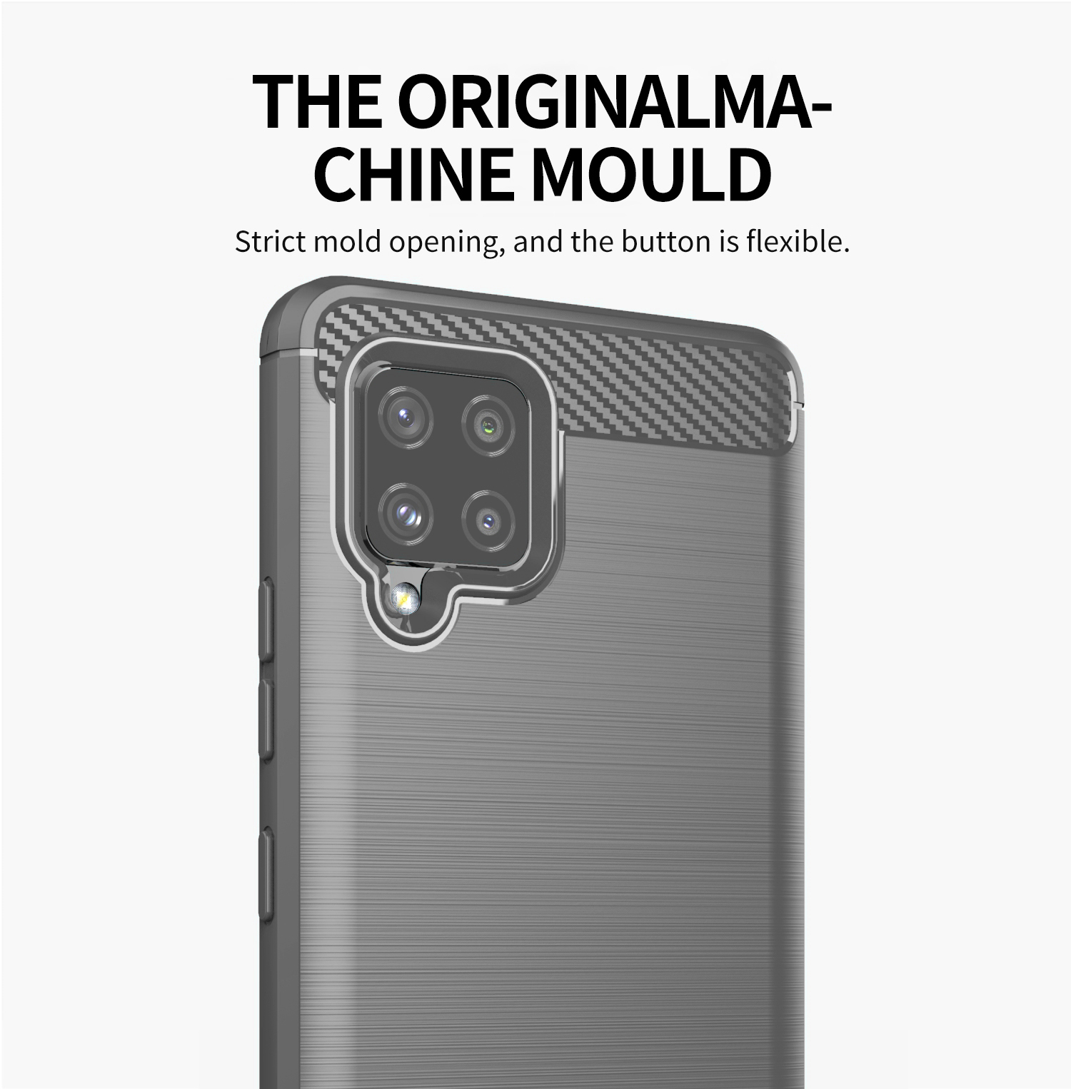 Una custodia per telefono con un design grigio e testo sopra.
