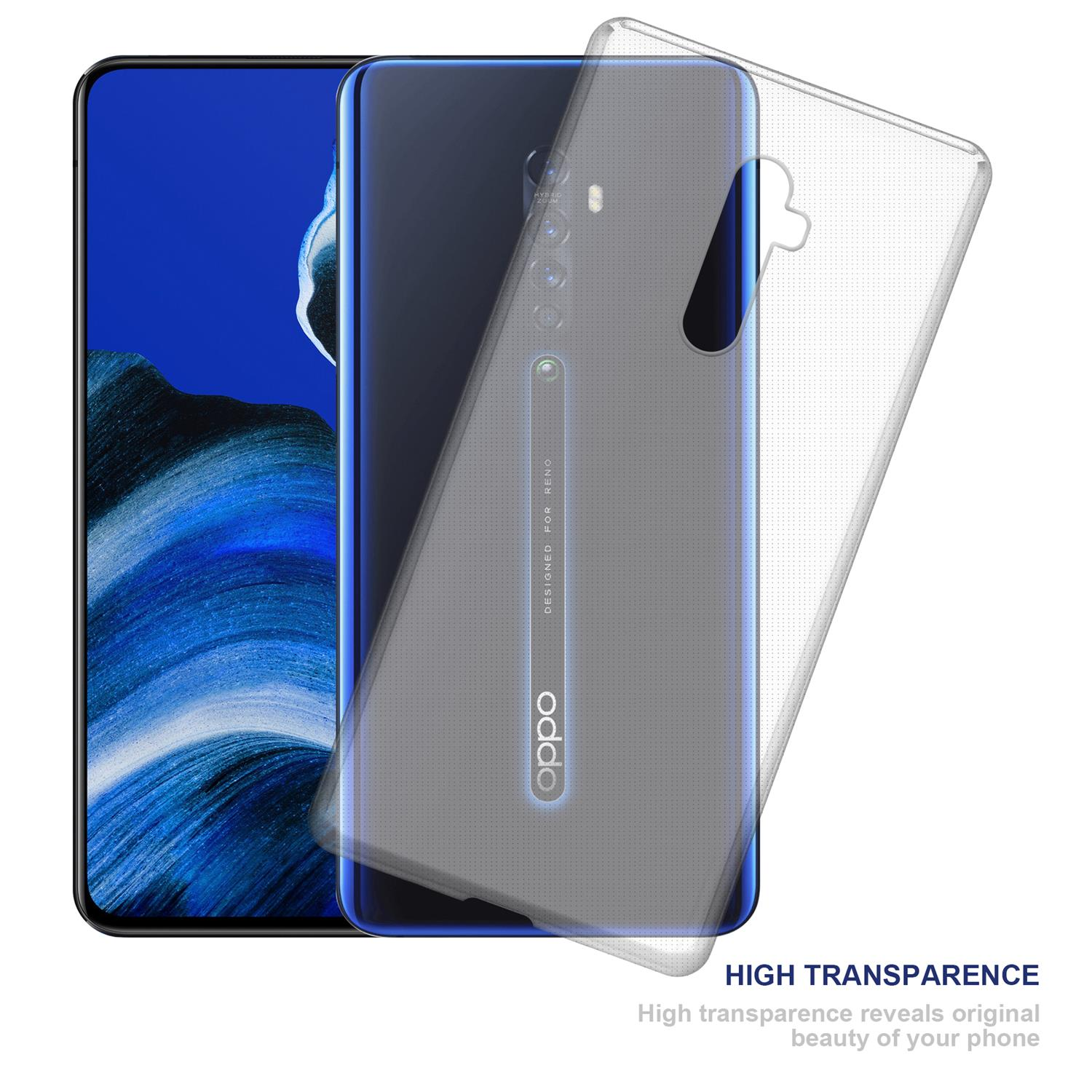 Telefon mit transparenter Hülle. Das Telefon ist blau, die Hülle transparent.