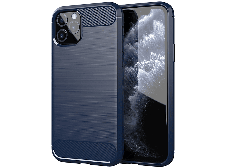 Apple, PRO, CADORABO 11 Carbon BLAU TPU Ultra iPhone Slim Backcover, Hülle, BRUSHED