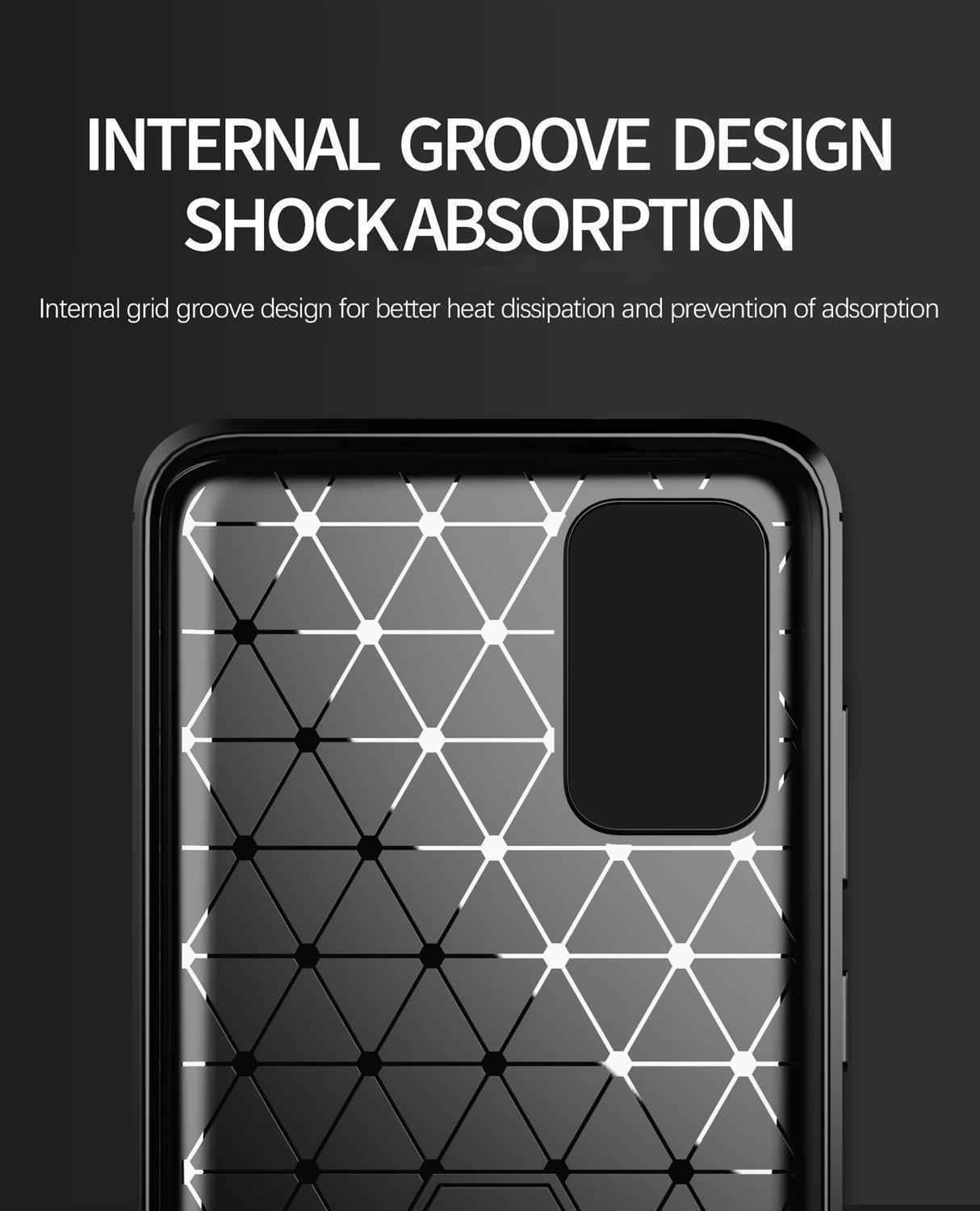 Interno della custodia nera del telefono. Motivo geometrico e design per l'assorbimento degli urti.